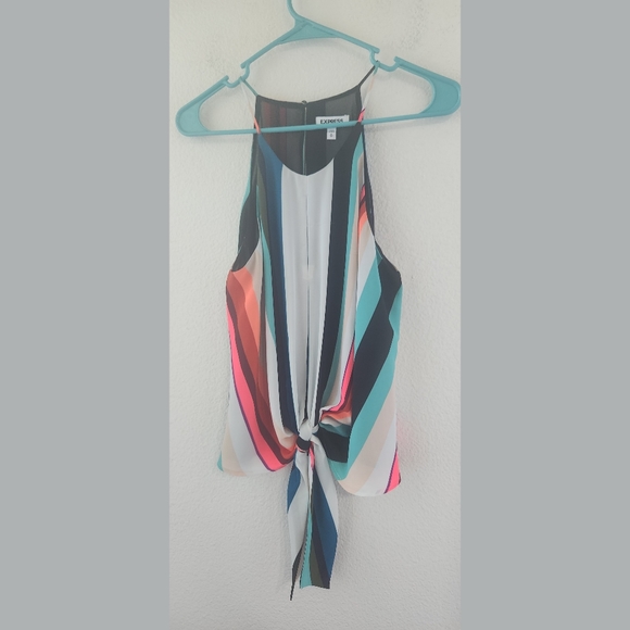 Express Striped Tie Front Dressy Tank Top Small - Picture 4 of 8